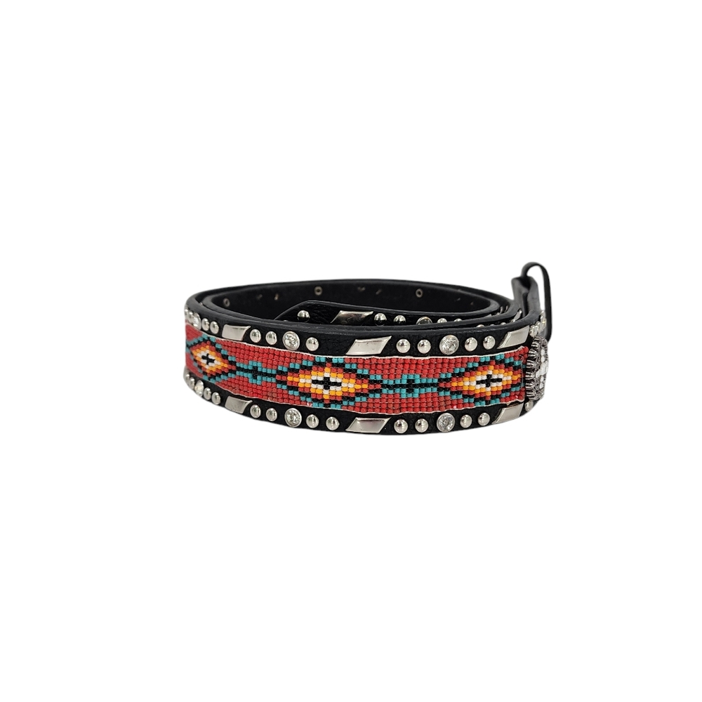 ARIAT BEADED WESTERN LEATHER BELT WITH BUCKLE - Picture 4 of 15